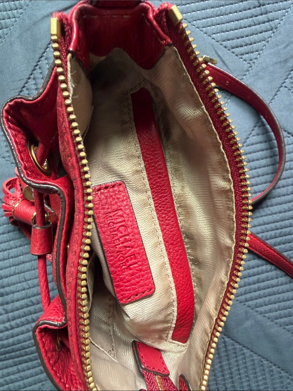 Michael Kors Red Leather Tassel Drawstring Crossbody - Picture 12 of 15